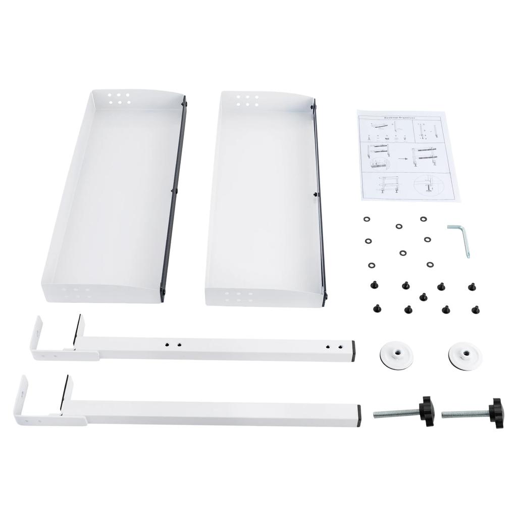 Metal Clamp-On Desktop Stand, Double-Layer Storage Rack with Adjustable Storage Tray, Space-Saving,  for Home and Office, White