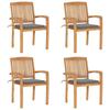 Chaises de jardin empilables avec coussins lot de 4 Teck solide