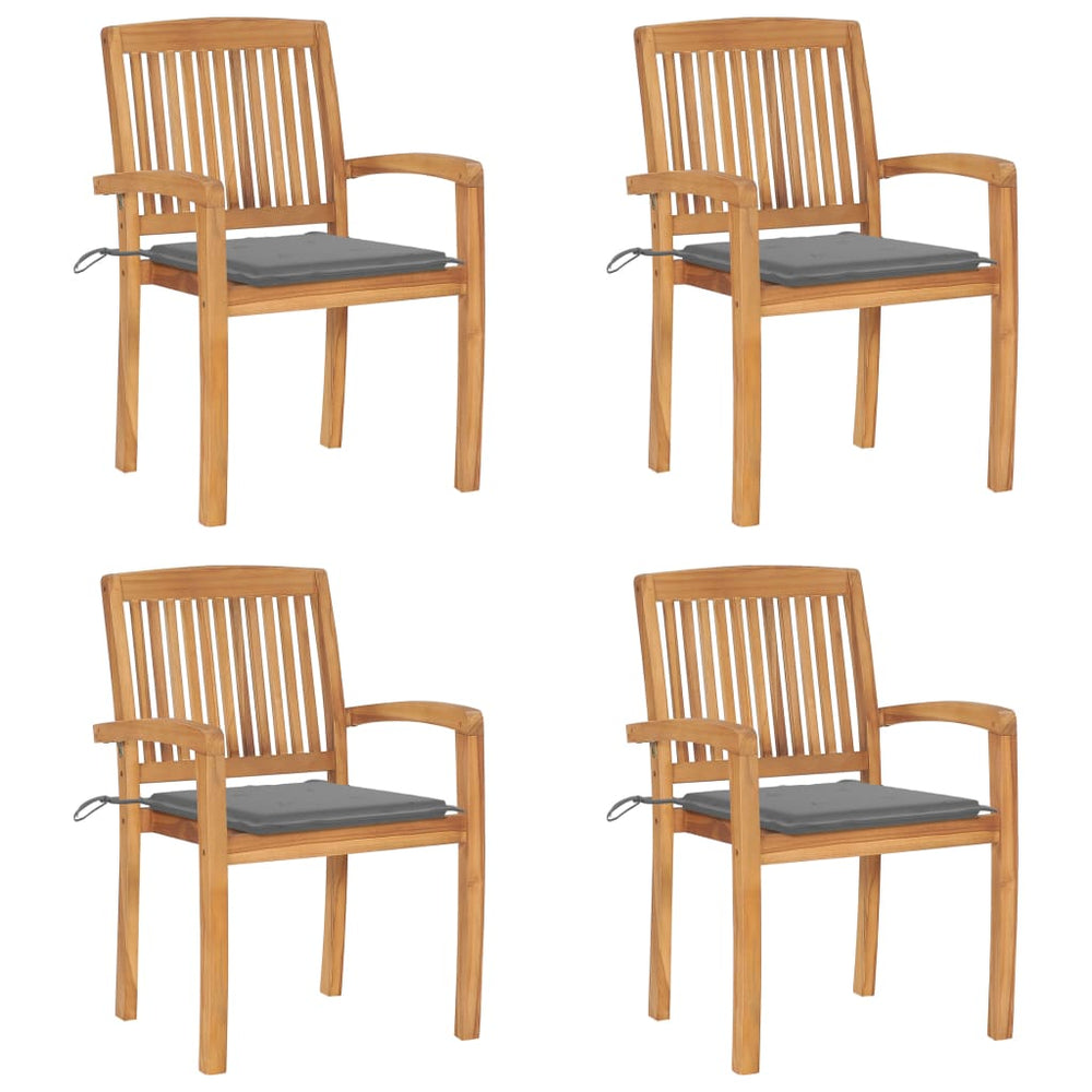 Chaises de jardin empilables avec coussins lot de 4 Teck solide