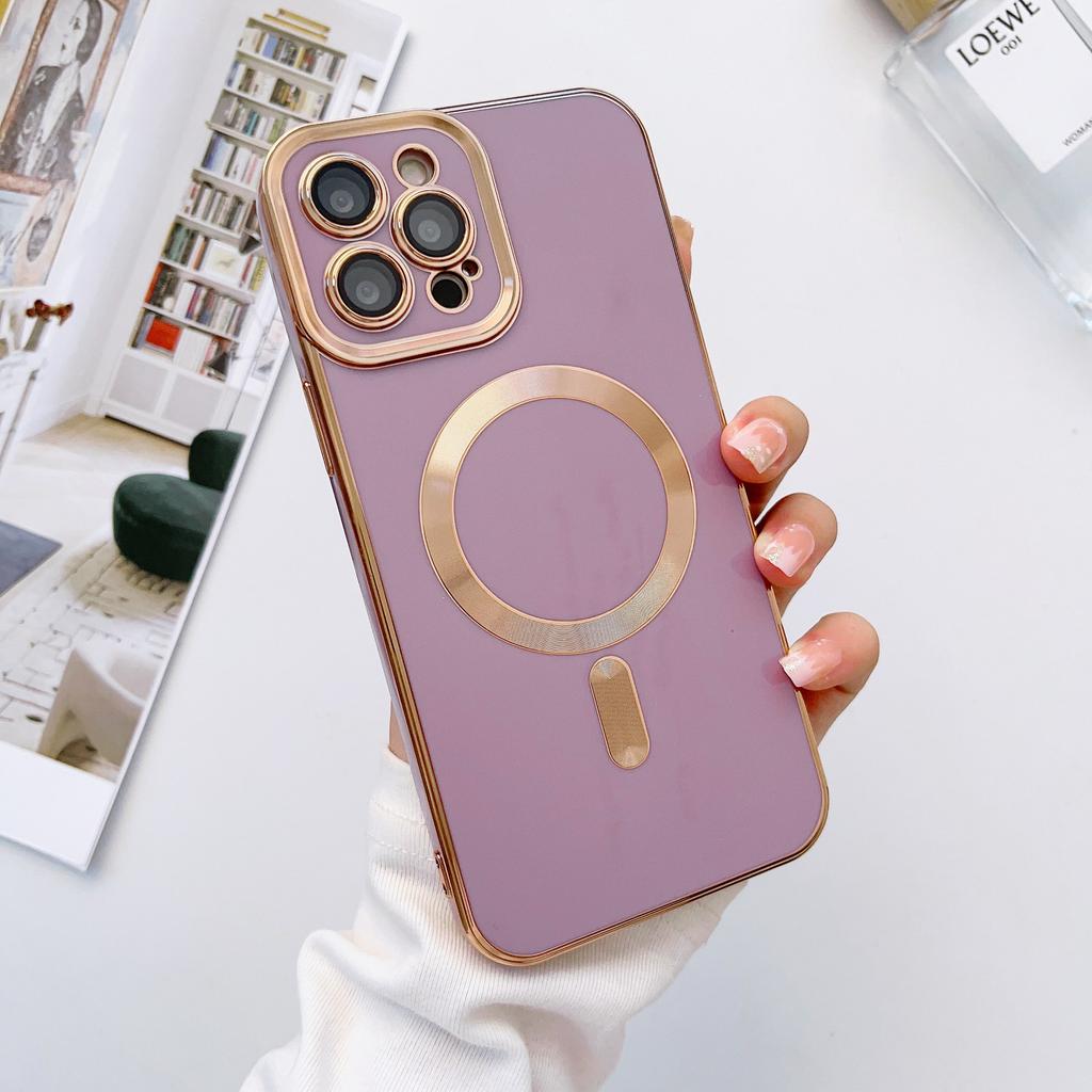 For IPhone 16 Solid Color Electroplated Magnetic Case for Apple 15 Promax All Inclusive 14pm with Lens Film