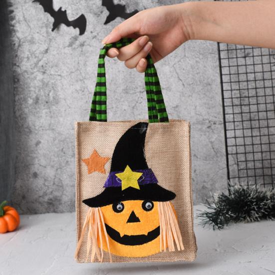 Kindergarten Activity Bags Halloween Candy with Handles, Non Woven Trick or Treat Totes Reusable Linen Sacks for Kids, Black Cat Pumpkin Ghost Goodie