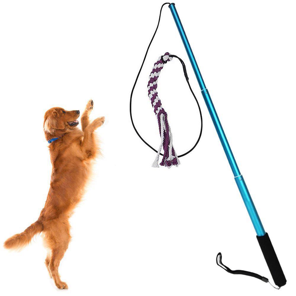 Blue Small Size Dog Extendable Teaser Wand Foldable Lightweight Dog Training Stick Toy for Outdoor