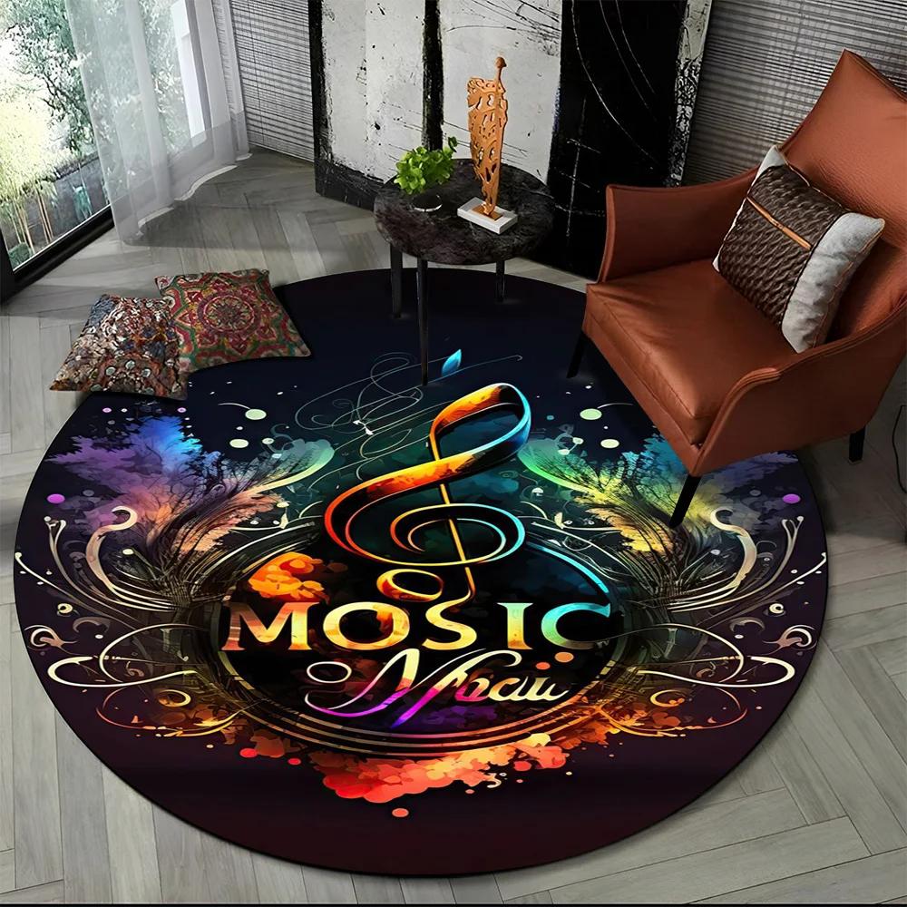 Colorful Musical Note Music Score Cartoon Round Carpet Rug for Living Room Bedroom Kids Playroom Decor,Pet Area Rug Non-slip Mat