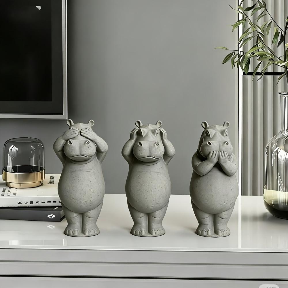 

3-piece Set of Hippopotamus Statue Decoration, Not Listening/not Looking/not Saying, Used for Living Rooms, Cars, Holiday Gifts