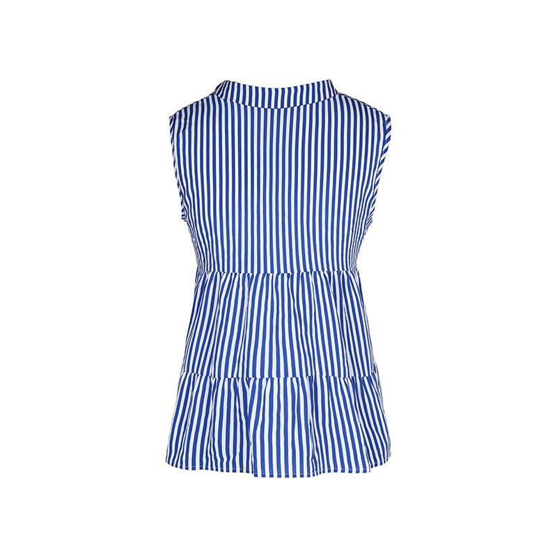 Summer Women's Shirt Sleeveless Tops V-Neck Elegant Temperament Vertical Striped Shirt