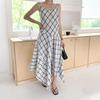 New ArrivalS Open Run Women S Check Pattern aSymmetrical Flare Long dreSS