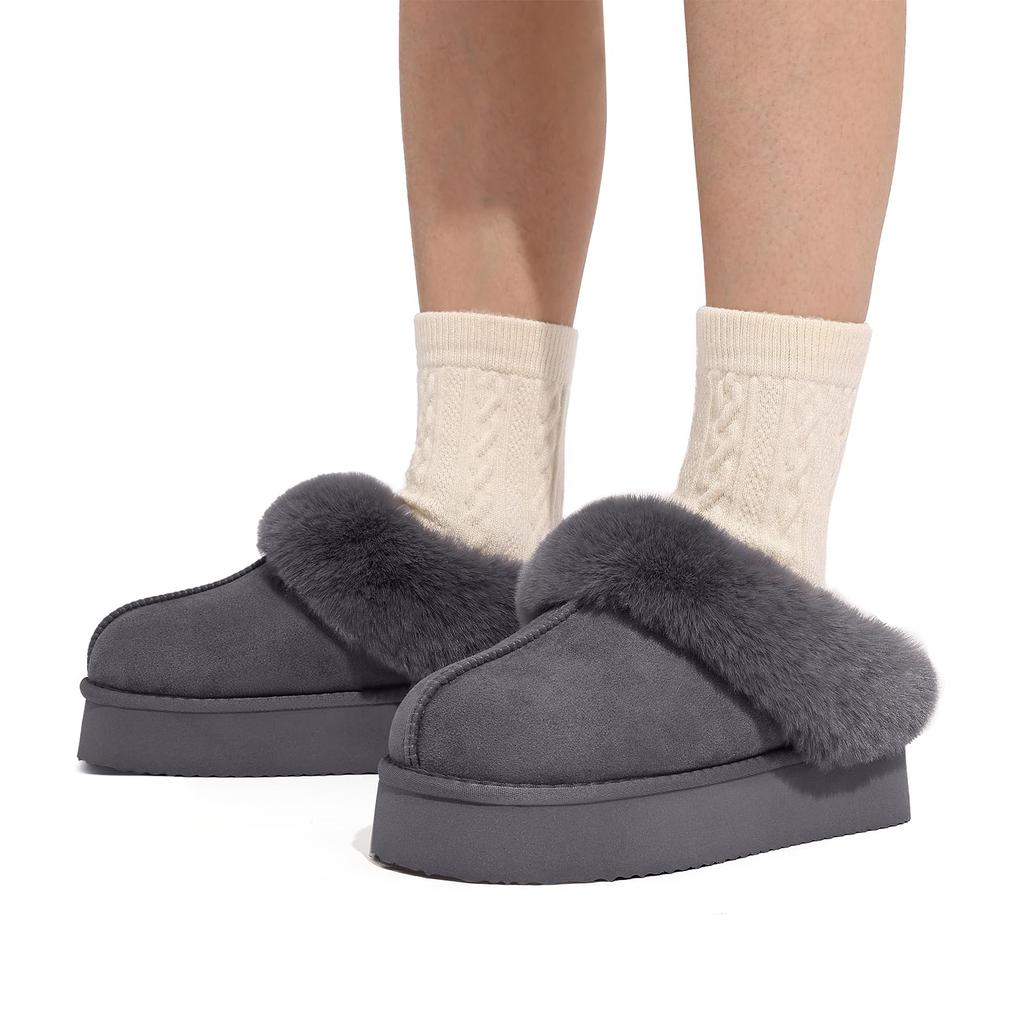 Fashion Litfun Fuzzy Women Slippers Winter Comfort House Fur Slippers Cozy Bedroom Fuzzy Slides Outdoor Fashion Platform Plush Slippers