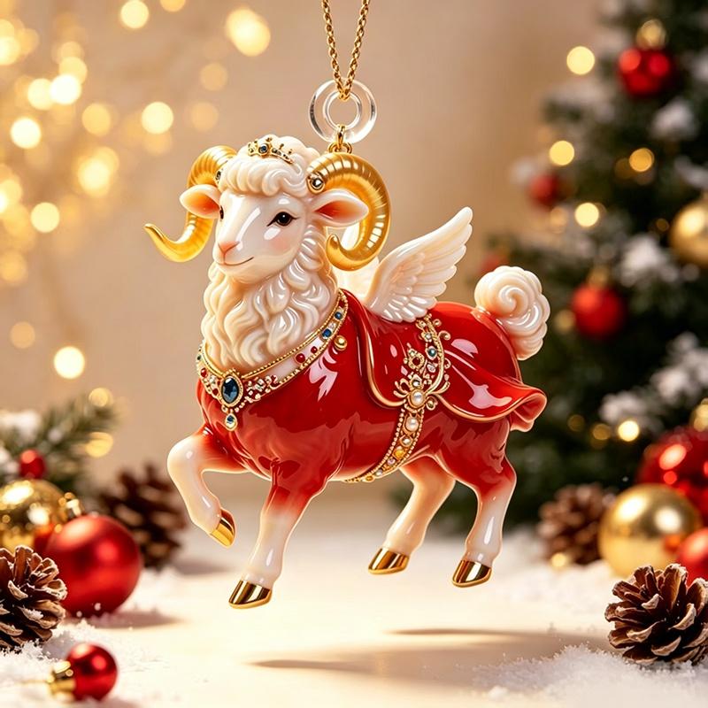 Cute Flat Acrylic Christmas Sheep Ornament Hanging Lamb Pendant for Xmas Tree Office Desk Holiday Party Decor