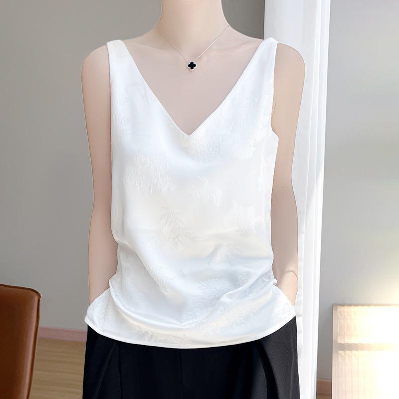 Women s Sleeveless V-Neck Ice Silk Jacquard Camisole L