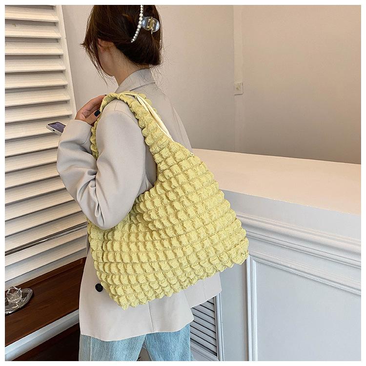 Wrinkle Design Nylon Bucket Bag Open Top Shoulder Crossbody Purse for Women