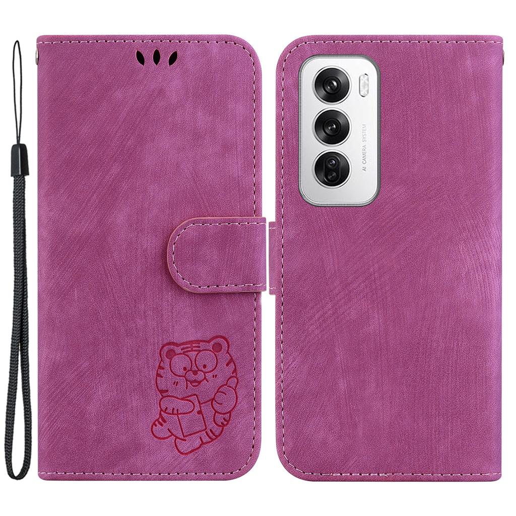 For Oppo Reno12 5G (Global) Case Cute Tiger Imprint Leather Wallet Phone Cover