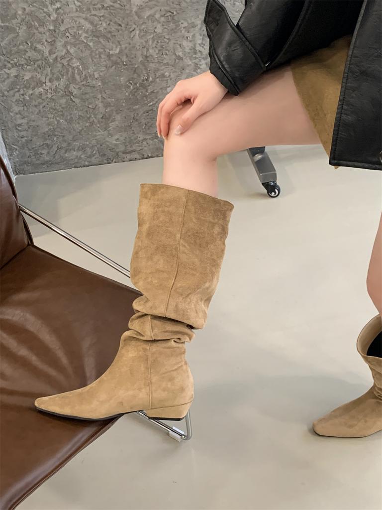 2025 autumn and winter new fashionable versatile inner height increase pointed head thin medium tube boots women's shoes long tube straight ride