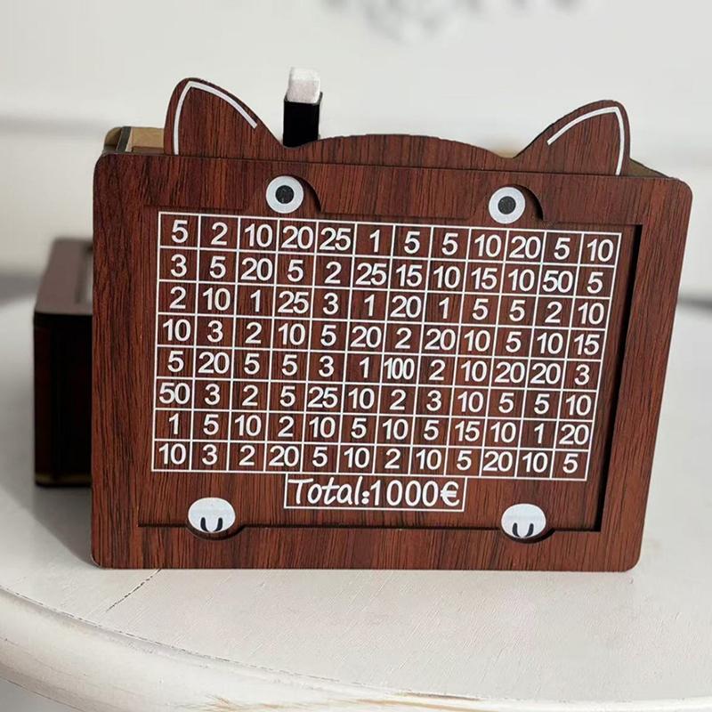 Reusable Wooden Money Storage Bank With Goals Cat Money Saving Box Counter Coin Storage Box For Adults And Children