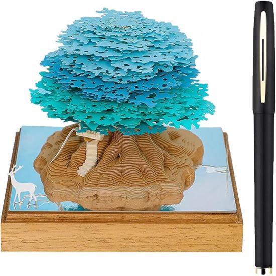 3D Desk Calendar 2025,Time Piece Calendar 2025,Tear-Away 3D Paper Art Notepad w LED Lights,Creative 3D Memo Artsy Pad Calendar, DIY Paper Carving