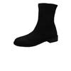 Bottes d'hiver Automne et Hiver Noir Stretch Mode Élégantes Bottes Talon Bas Plates Bottines Femmes Daim Confortables Rétro Chaussures pour Femmes