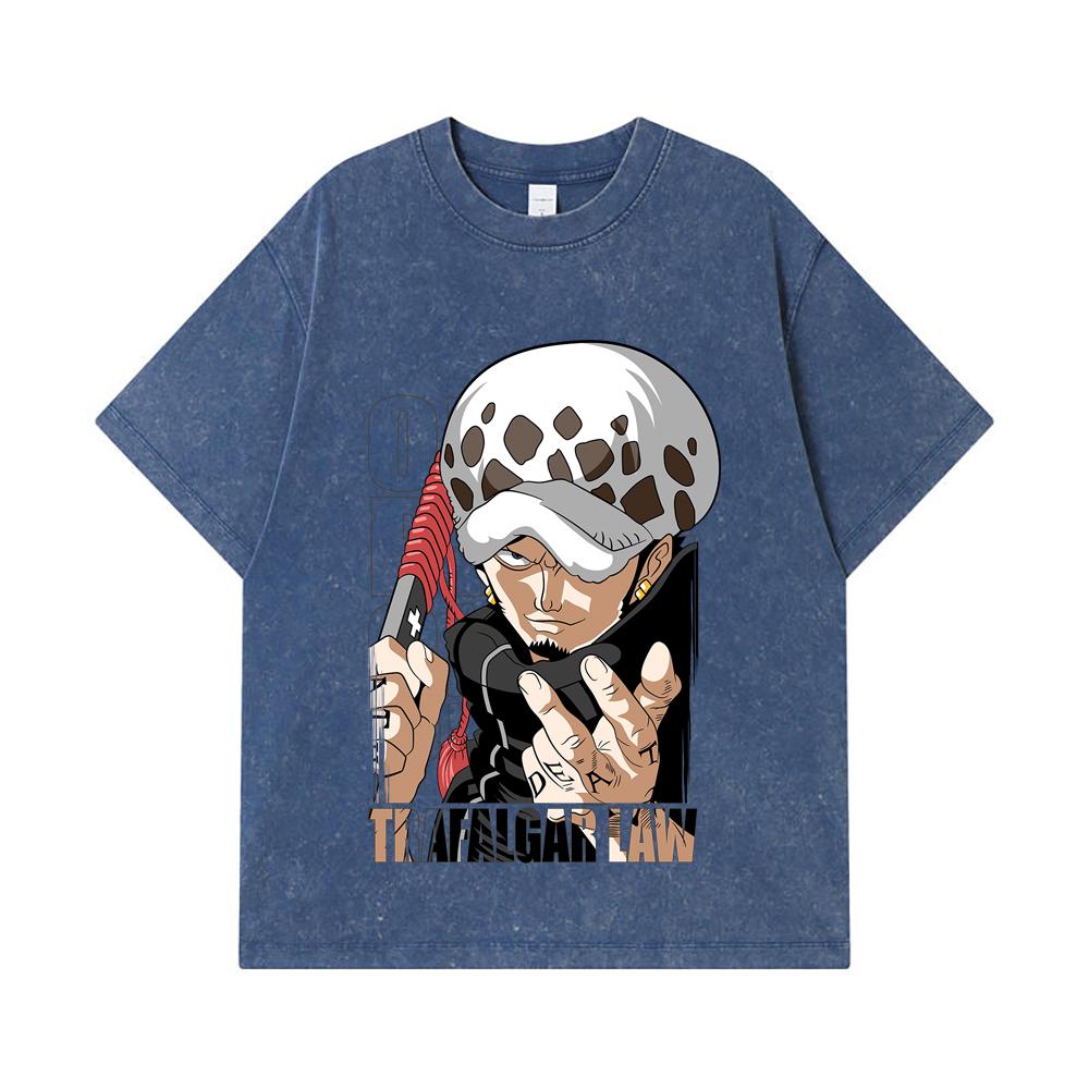 275 GSM Washed T-shirts 100% Cotton One Piece V63 Law Print Unisex Heavy Cotton T Shirt