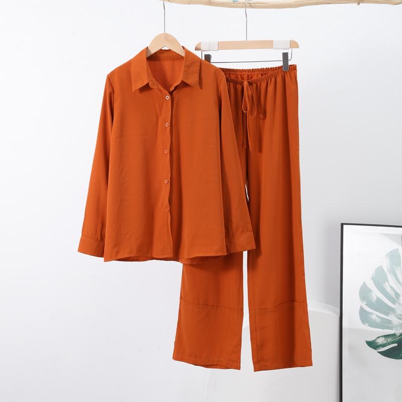 

Casual Loose Women s Trouser Suits Turn-down Collar Single Breasted Long Sleeves Lady Sets Female 2026 Spring Solid Color Set 2 Pieces L помаранчевий