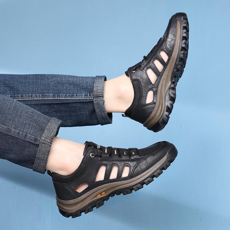 Summer Men Casual Shoes Fashion Leather Breathable Sandals Outdoor Hiking Sneakers High Quality Lace-up Sport Shoes for Men Shoe
