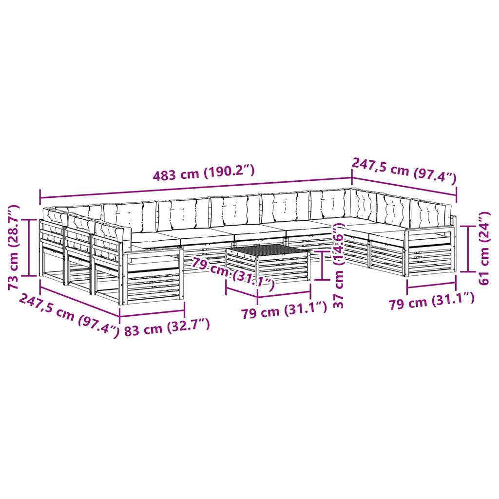 Outdoor Sofa Set 11 pcs Natural & Beige Solid Acacia Wood