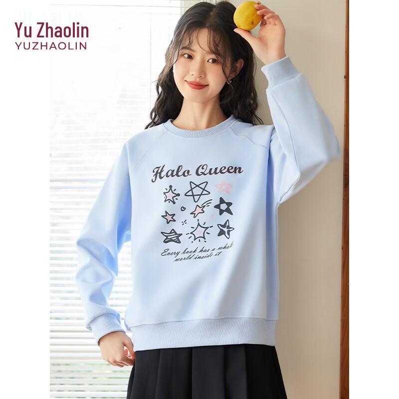 Yuzhaolin Women's Letter Star Print Round Neck Sweatshirt