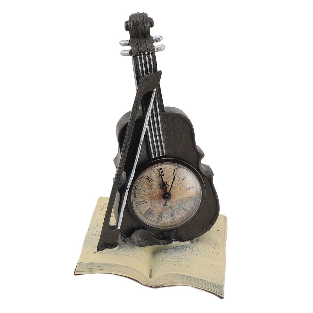 Vintage Violin Clock Sculpture Resin Antique Tabletop Clock Violin Models Musical Instrument Ornaments for Office