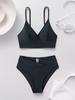 Solid Deep V Backless Sexy Bikini Set Elegant Comfortable Two Piece Swimwear