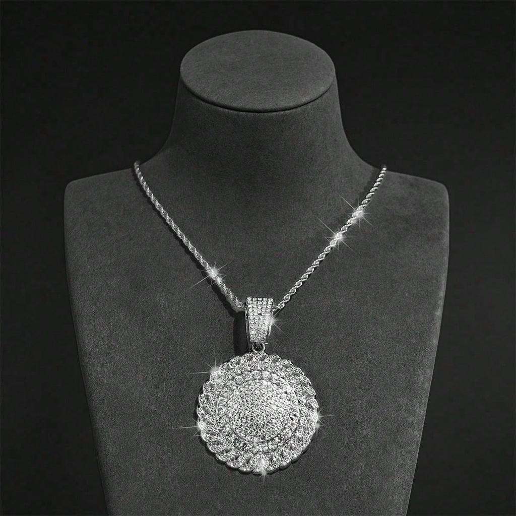 Fashion HipHop Sun Flower Pendant Necklace For Men Cuban Chain Iced Out Bling Crystal CZ Necklaces Rock Biker Jewelry Drop Ship