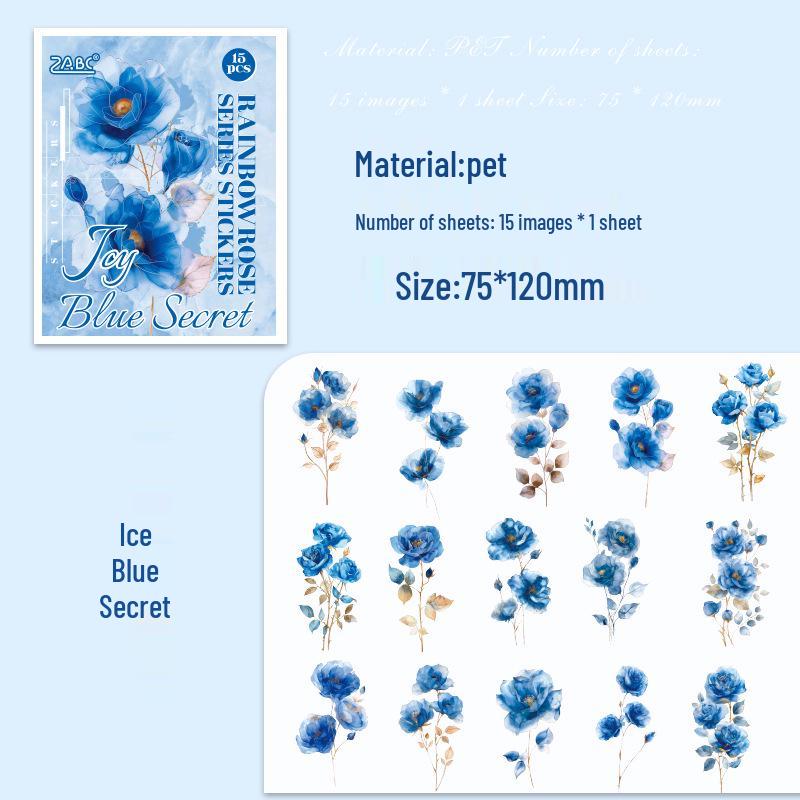 Yuezhen Rainbow Rose Large Journal Waterproof Vintage Floral PET Sticker Pack