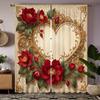 2PC Red Rose Gold Heart Curtains Baroque Print Light Filtering Drapes Luxury Romantic Home Decor for Bedroom Living Room