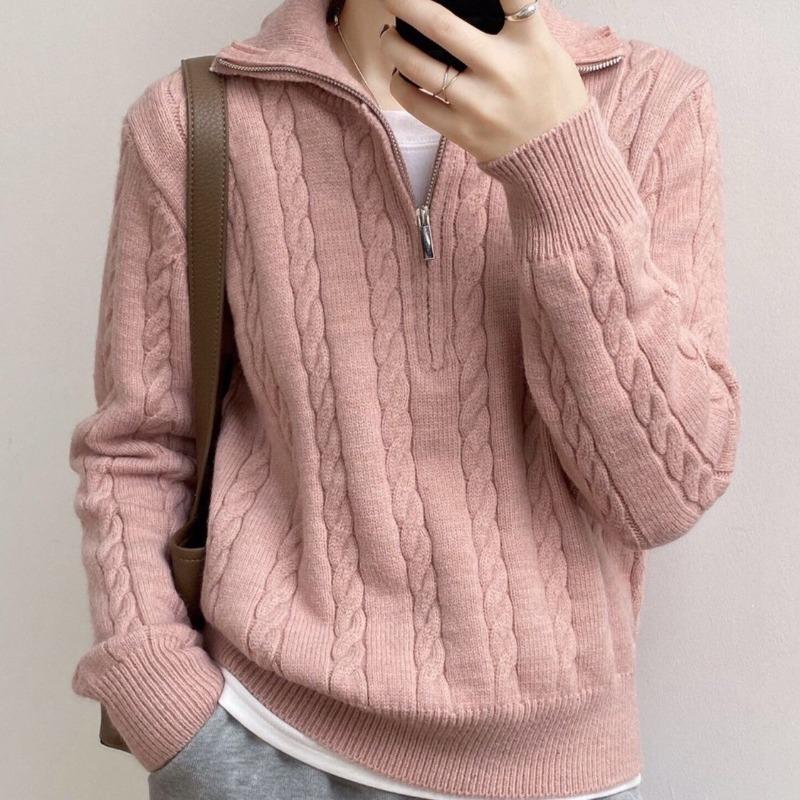 Fashionable Autumn and Winter Soft Glutinous Knitted Women's Top Retro Twisted Half Zipper Short Sweater Jacket