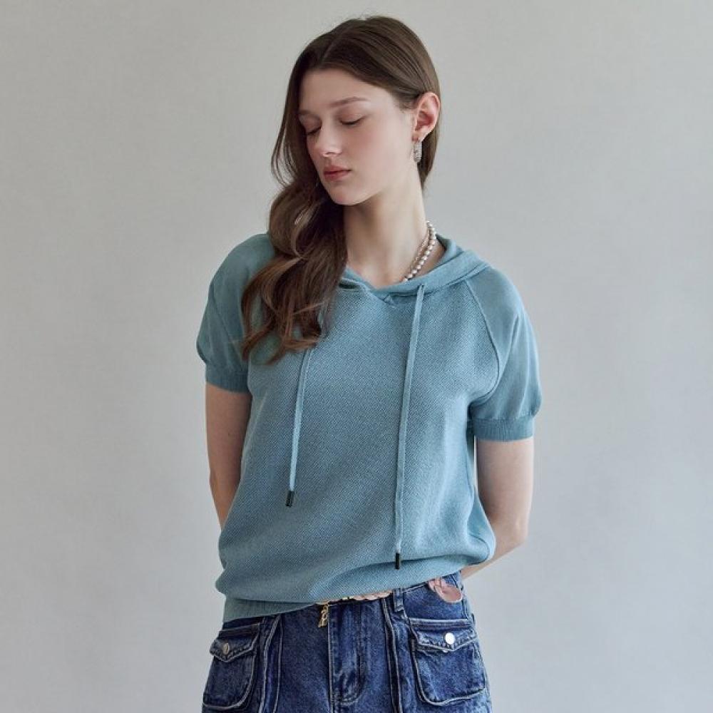 MAXZA Pearl Mix String Hoodie Short Sleeve Knit Zf06qk004na