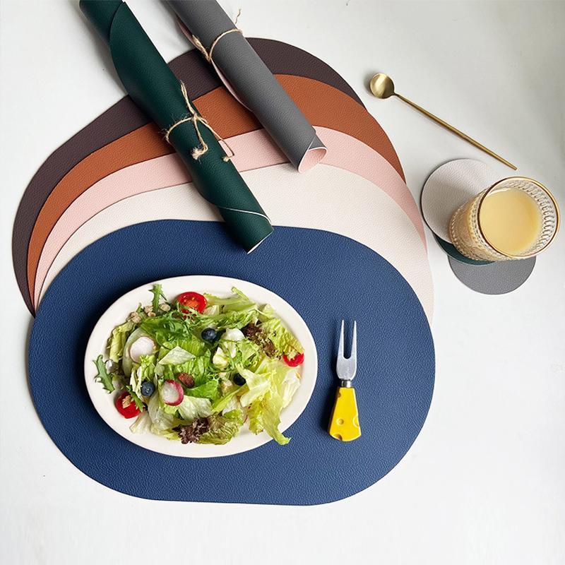 Nordic Elliptical Double-sided Tableware Pad Placemat PU Leather DiningTable Mat Heat Insulation Placemats Disc Coaster Placemat