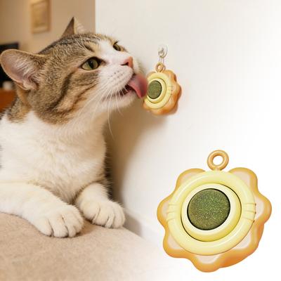 Catnip Ball Cat Toy Rotatable Cat Lick Ball Safe Cat Chew Toy with Adhesive for Kitten Teething Wall Mounted Catnip Toy