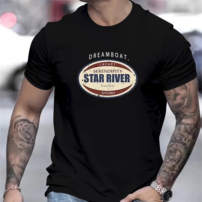 

Vintage Star River Logo Print T-Shirt Breathable Cool, Comfortable Wear,Daily Casua XXL белый