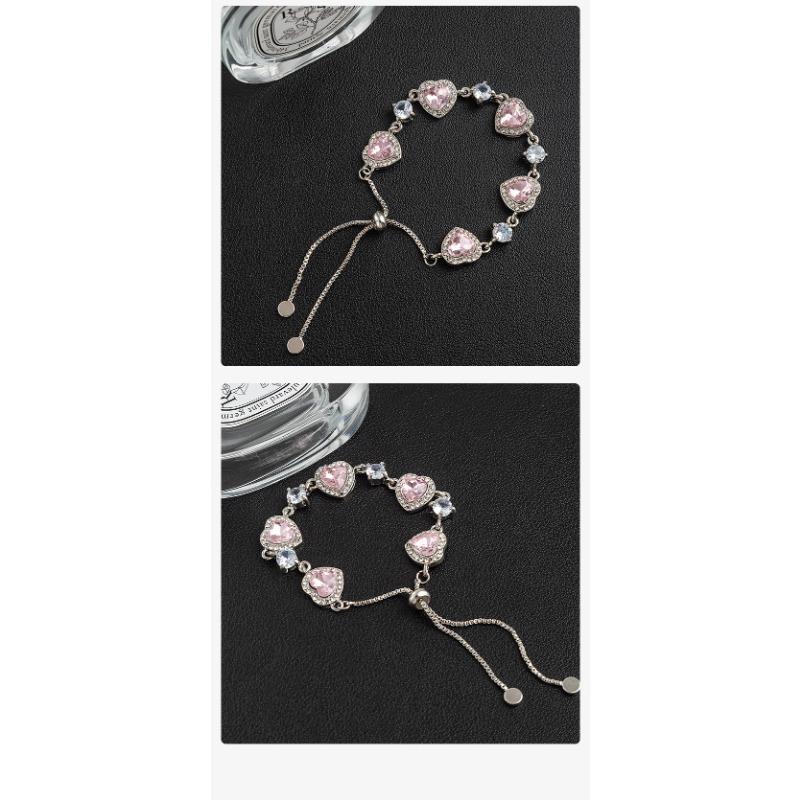 Pink Heart Zircon Adjustable Pull Bracelet Light Luxury Niche Fashion Jewelry For Women