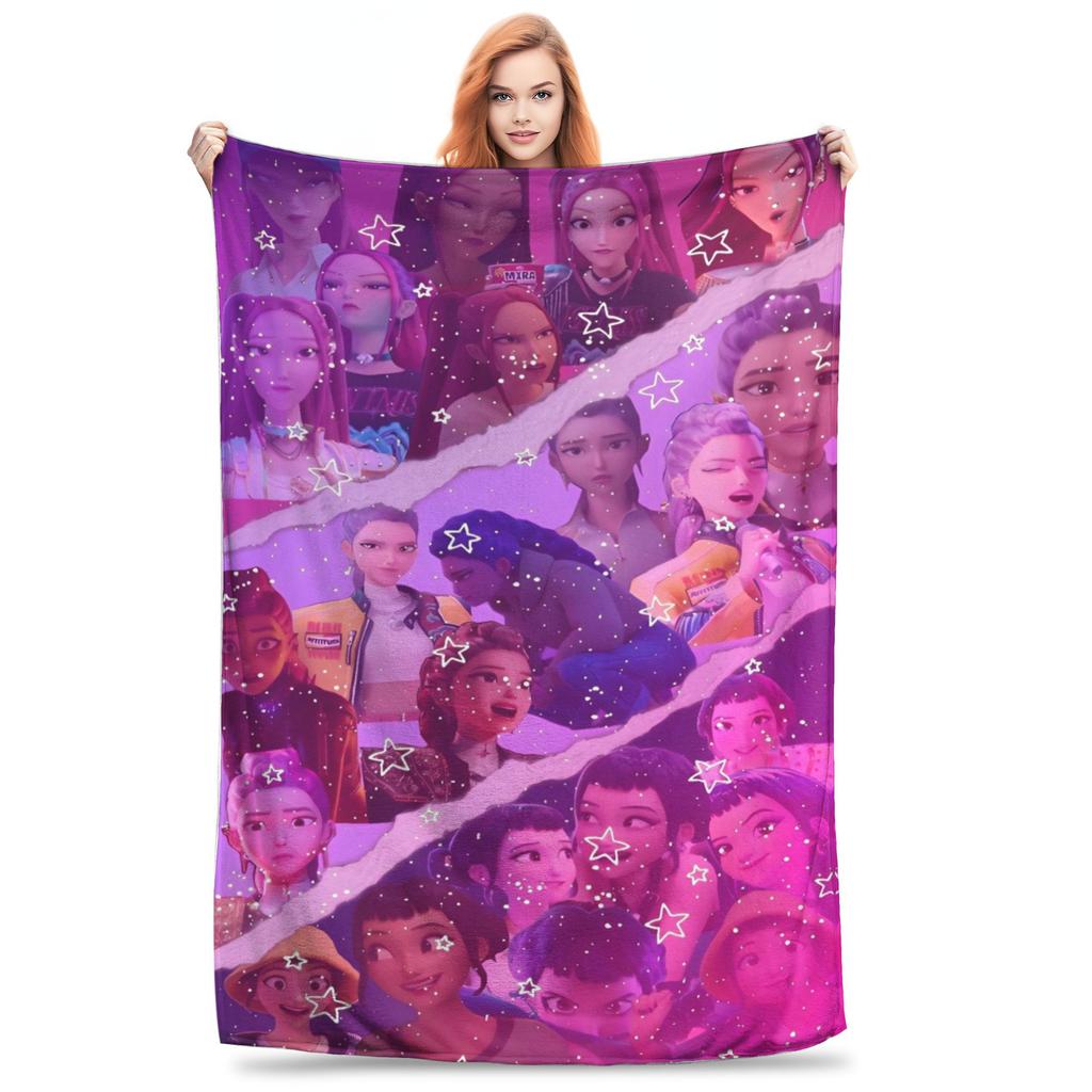 Huntrix KPop Demon Hunters Mira Zoey Rumi Blanket  Picnic Flannel Throw Blanket For Outdoor Soft Design Quality Bedspread Gift