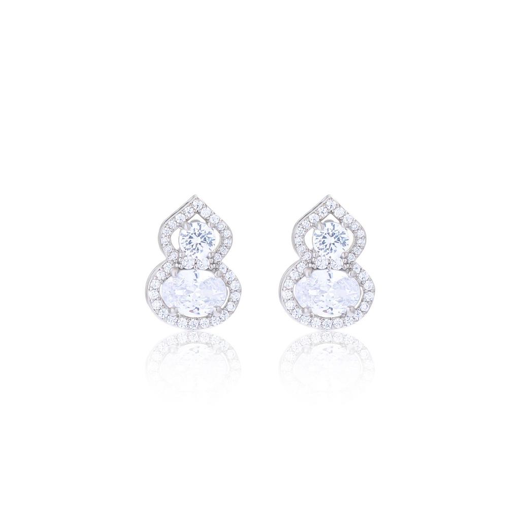 Silver needles full of diamonds, national style new Chinese gourd stud earrings, women's super flash zircon earrings, earrings.