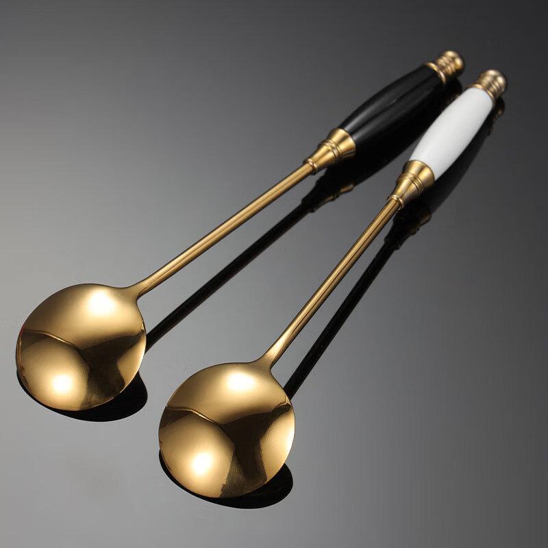 Qianxing European Retro Ceramic Handle Stainless Steel Coffee Stirring Spoons