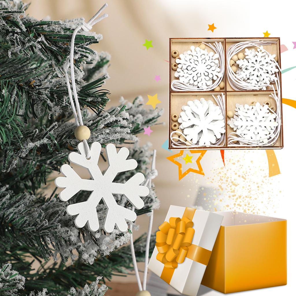 24 Pieces Snowflakes Ornaments 3 Inch Wooden Snowflake Christmas Ornament For Winter Home Tree Garland Christmas Decoration Holiady Crafts 4 Styles