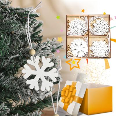 24 Pieces Snowflakes Ornaments 3 Inch Wooden Snowflake Christmas Ornament For Winter Home Tree Garland Christmas Decoration Holiady Crafts 4 Styles