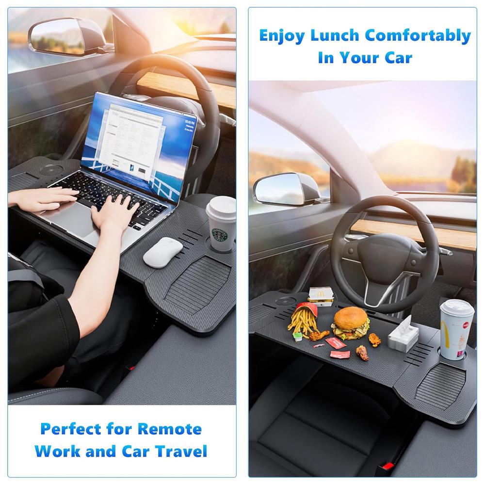 Foldable Car Laptop Desk Upgraded Tray Stand Compatible with Tesla Model 3/Y Steering Wheel Eating Table for Travel Work Camping