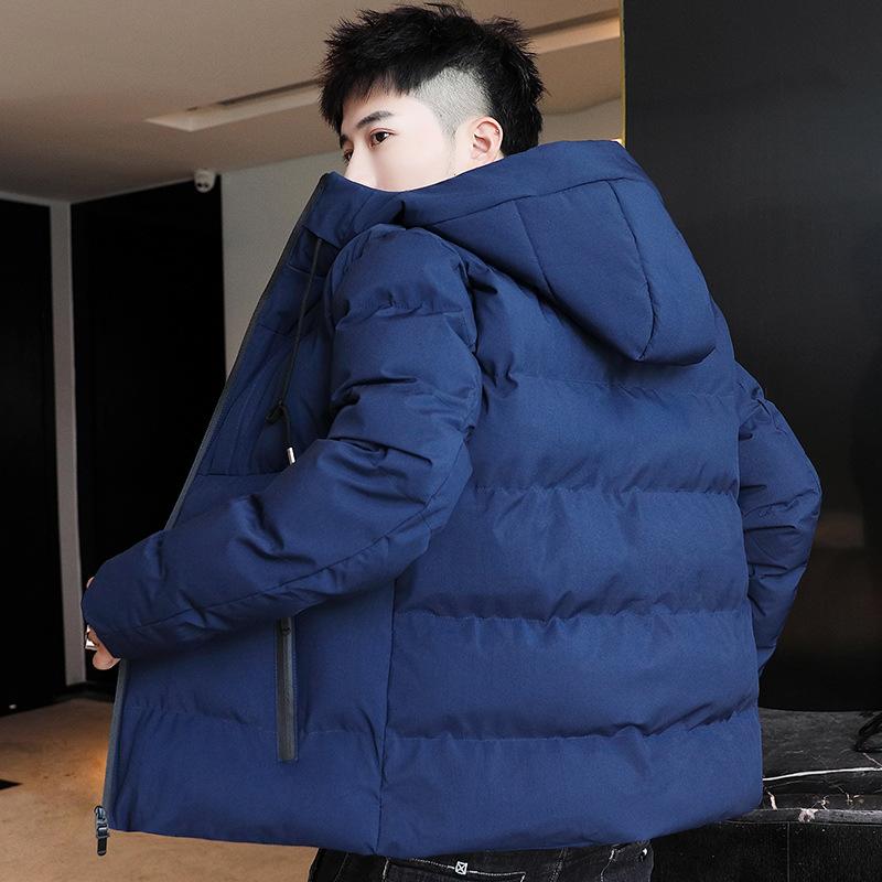 

Зимняя мужская новая красивая короткая хлопковая куртка приталенного силуэта с наполнителем из лебяжьего пуха, мужская одежда 4XL темно-синий