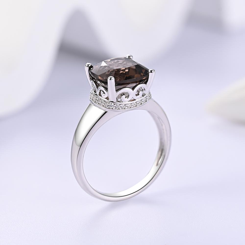 Simple Design Ring with Natural Smoky Quartz Cushion 10mm 925 Sterling Silver Fine Jewelry Women Nice Gift