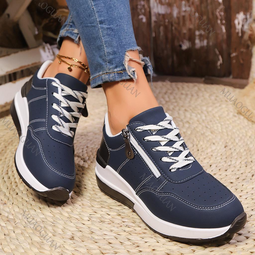 Fashion Fashion Wedges Sneakers for Women Spring Autumn Lace Up Platform Sports Shoes Woman Lightweight Side Zip Casual Vulcanize Shoes