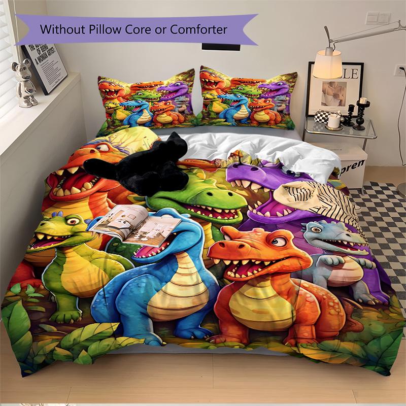 Dinosaur Party Adventure Print 3Pcs Bedding Setduvet Cover With 2 Bedropillowcase Home Birthday Gift