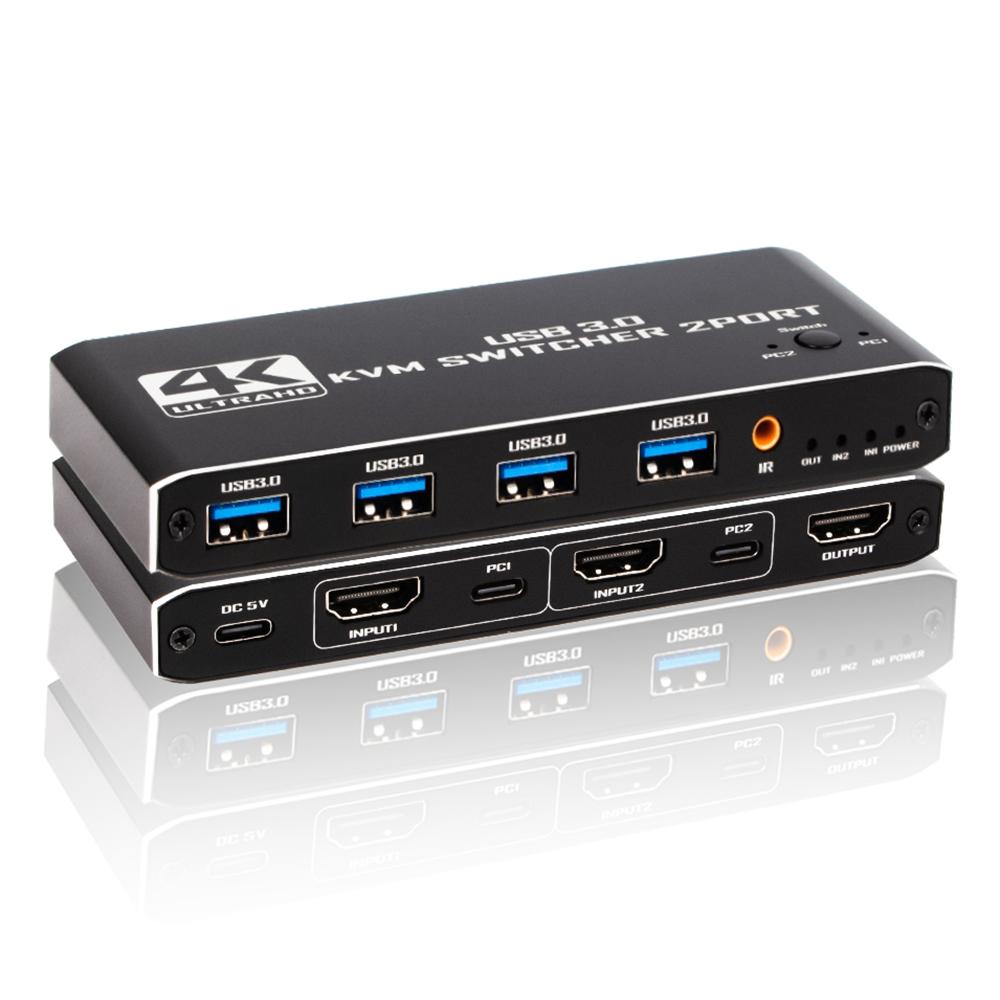

K2-1 4K 60Hz KVM-перемикач 2 входи 1 вихід USB 3.0 HDMI 2.0 Перемикач з ІЧ-пультом дистанційного керування для спільного використання монітора комп ютера As Shown A