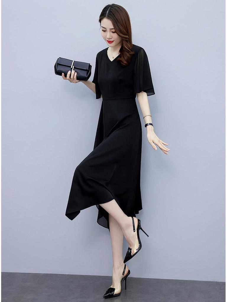 2023 Summer Chiffon Splice Slim Fit Mid-Length Dress