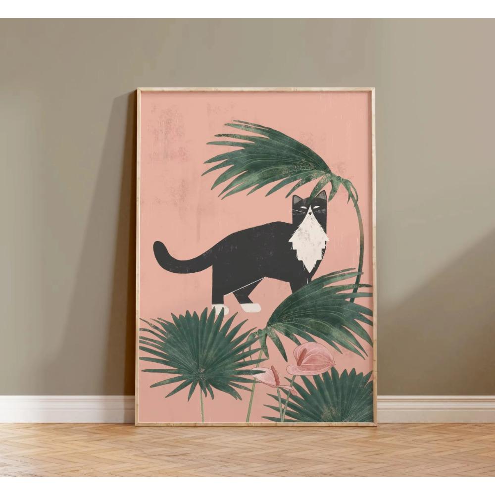 Watercolor Cute Kittens Potted Plant Canvas Print Cartoon Green Plants Animals Wall Art Postes for Modern Living Room Home Decor
