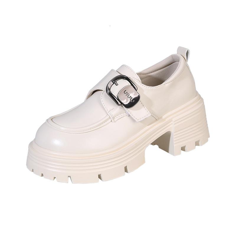 British style platform loafers women's new popular summer and autumn black height-increasing single shoes in 2025, one pedal small leather shoes