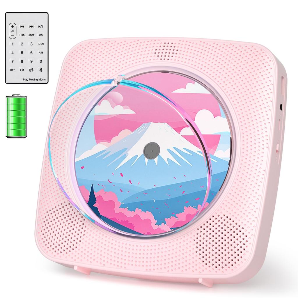 Gueray CD Player, Tabletop & Wall-Mountable, Bluetooth ReceiverTransmitter, Built-in 1800mAh Rechargeable Battery, Built-in HiFi Speaker,